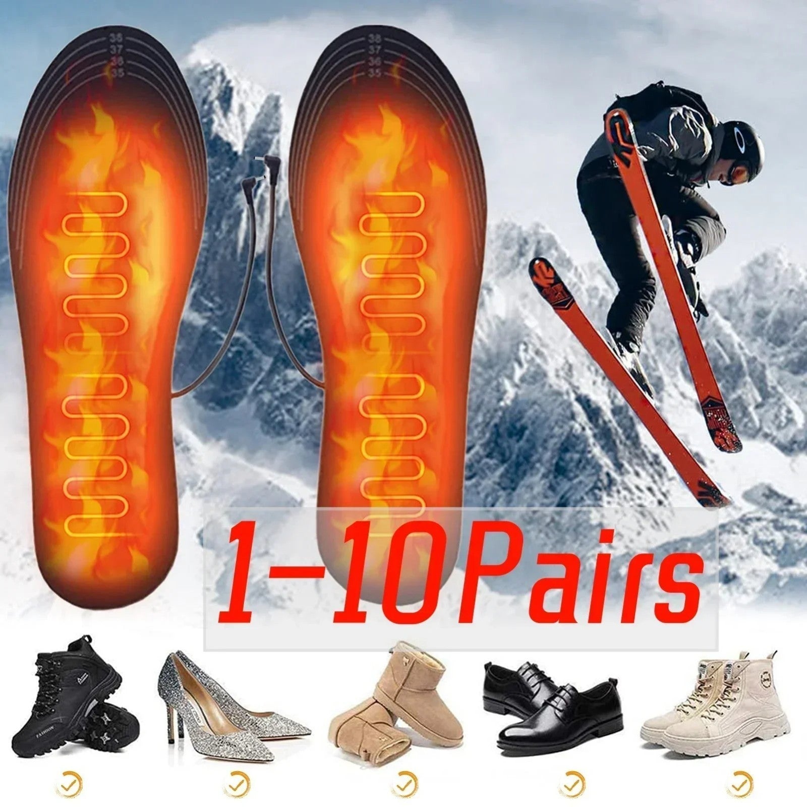 USB Electric Heated Shoe Insoles Feet Heater Foot Warmer Pads Warm Socks Winter