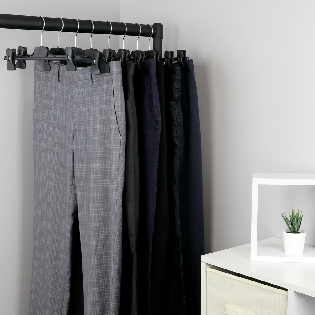 10 Pack 35cm Black Plastic Clothes Hangers with Clips Trousers Skirt Strong