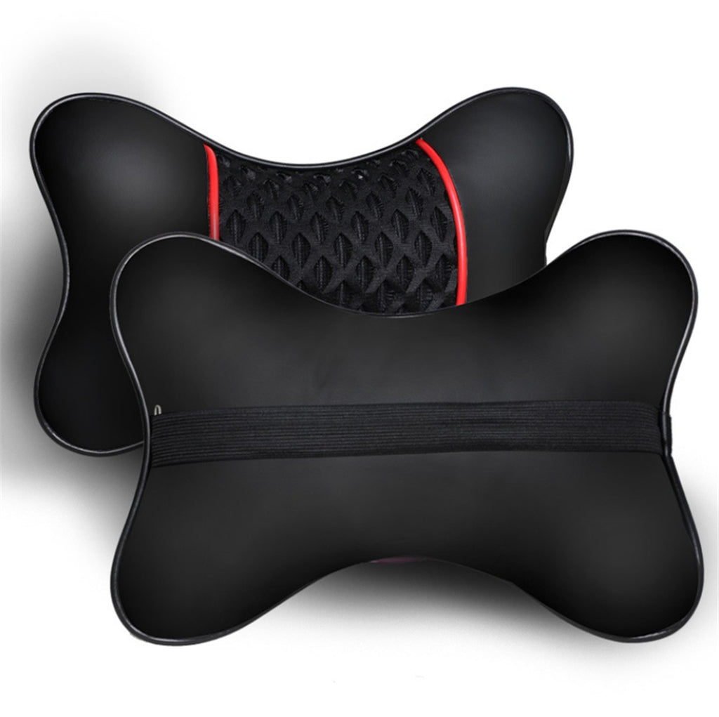 2x PU Leather Knitted Car Headrest Pillows Neck Rest Support Seat Cushion