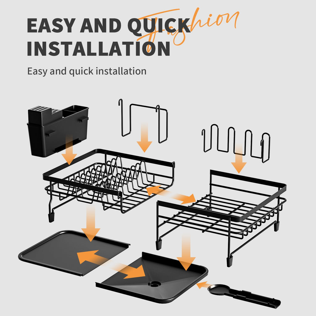 Dish Drainer Rack-With Cutlery Cup Holder-Utensil Holder For Kitchen Counter