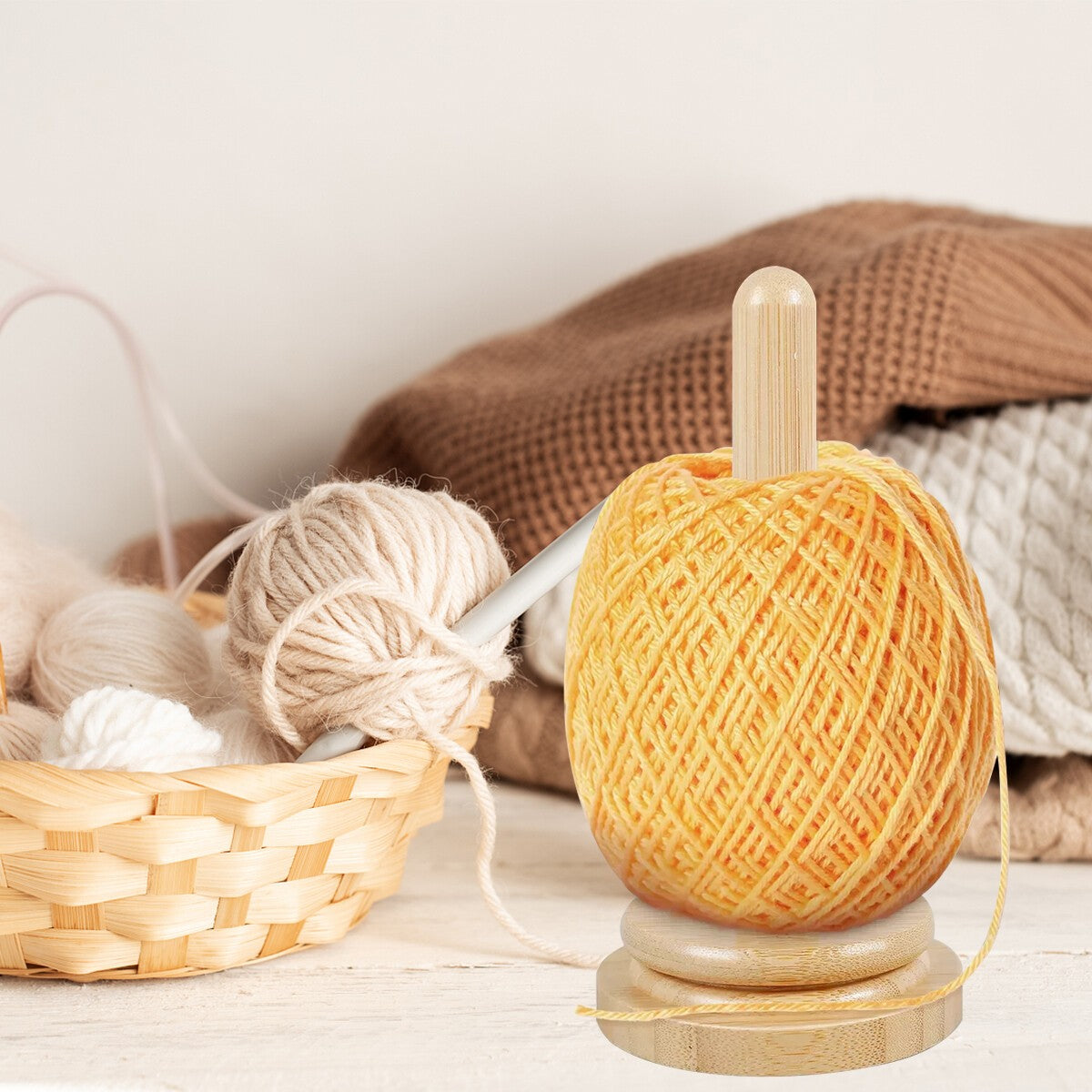 Wooden Yarn Holder Rotatable Ball Winder Spindle Knitting Crochet Thread Storage