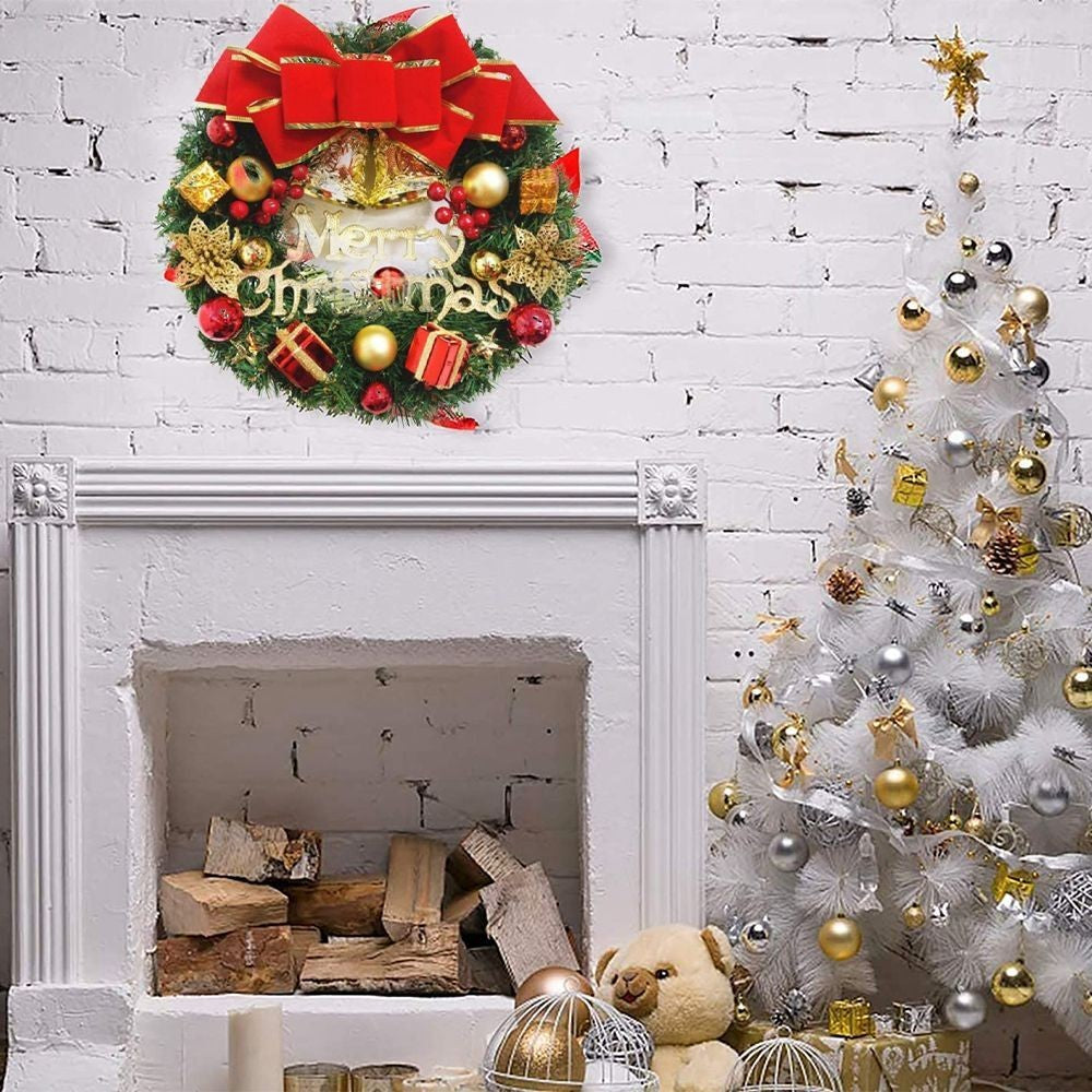 30CM Christmas Wreath With Bow Front Door Wreath Garland Xmas Hanging Decor UK