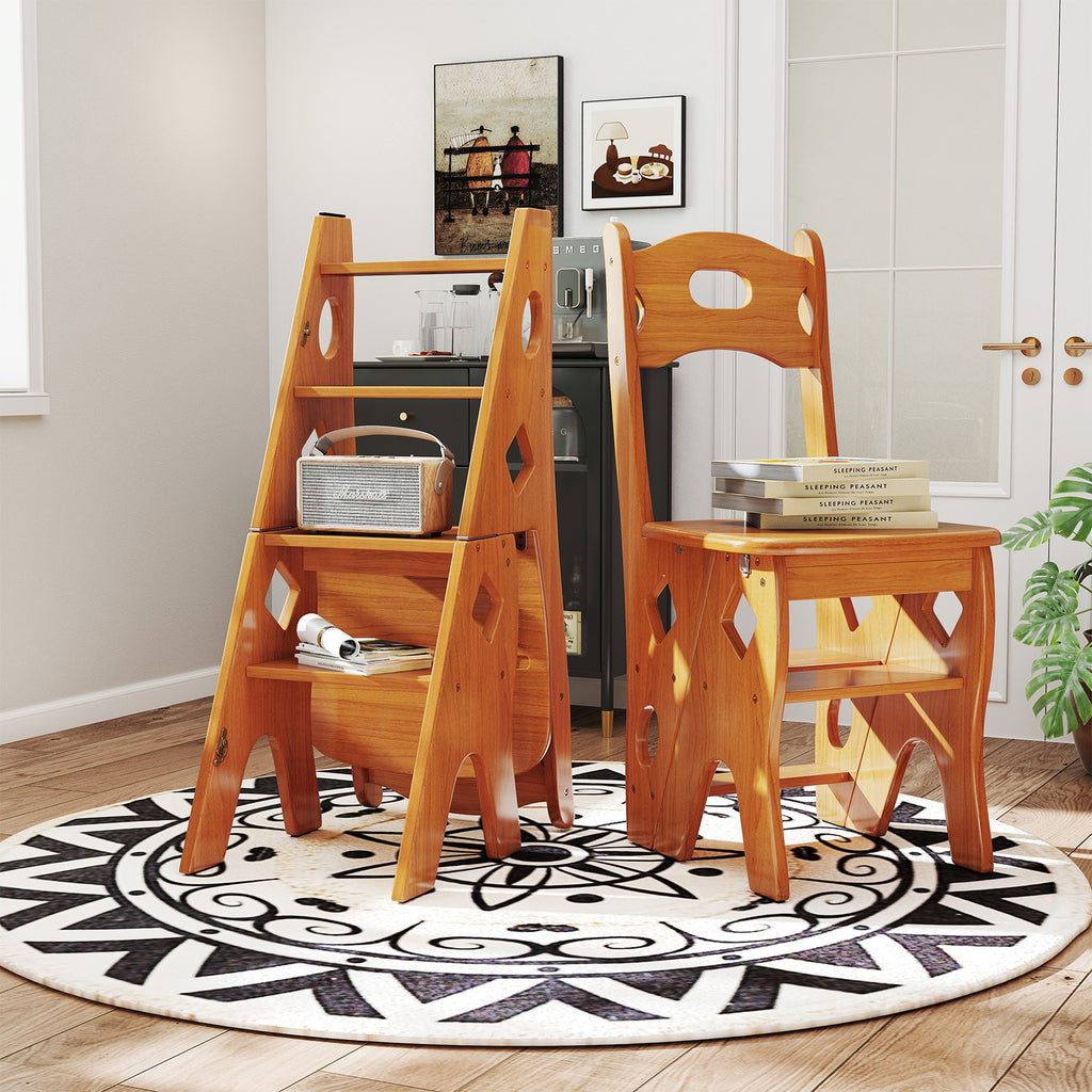 Multipurpose Folding Wooden Library Step Ladder Chair Step High Chair Step Stool