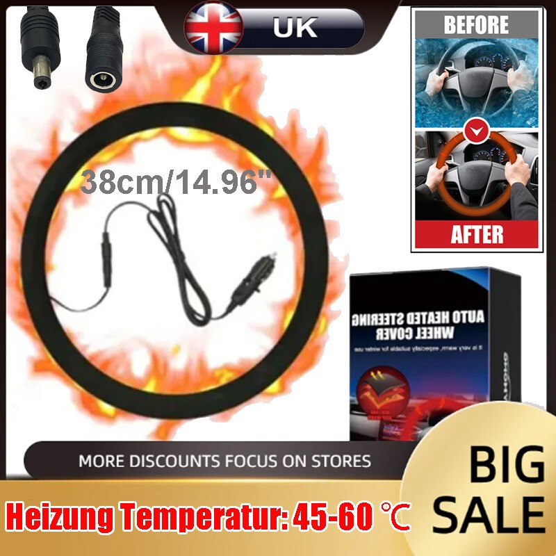 12V Universal Heated Car Steering Wheel Cover Protector Winter Hand Warmer 38 CM