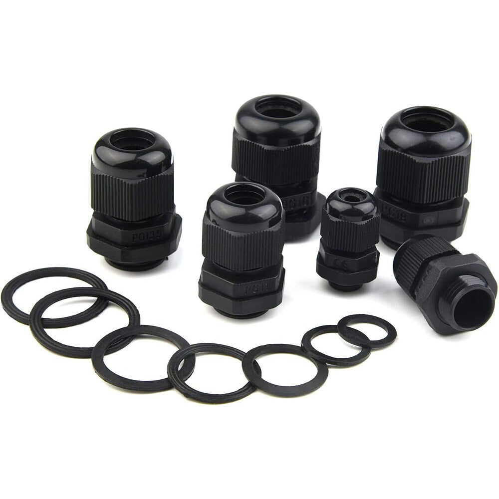 50Pcs Waterproof Nylon Cable Gland Kit IP68 Joints Adjustable Locknut Tool Set