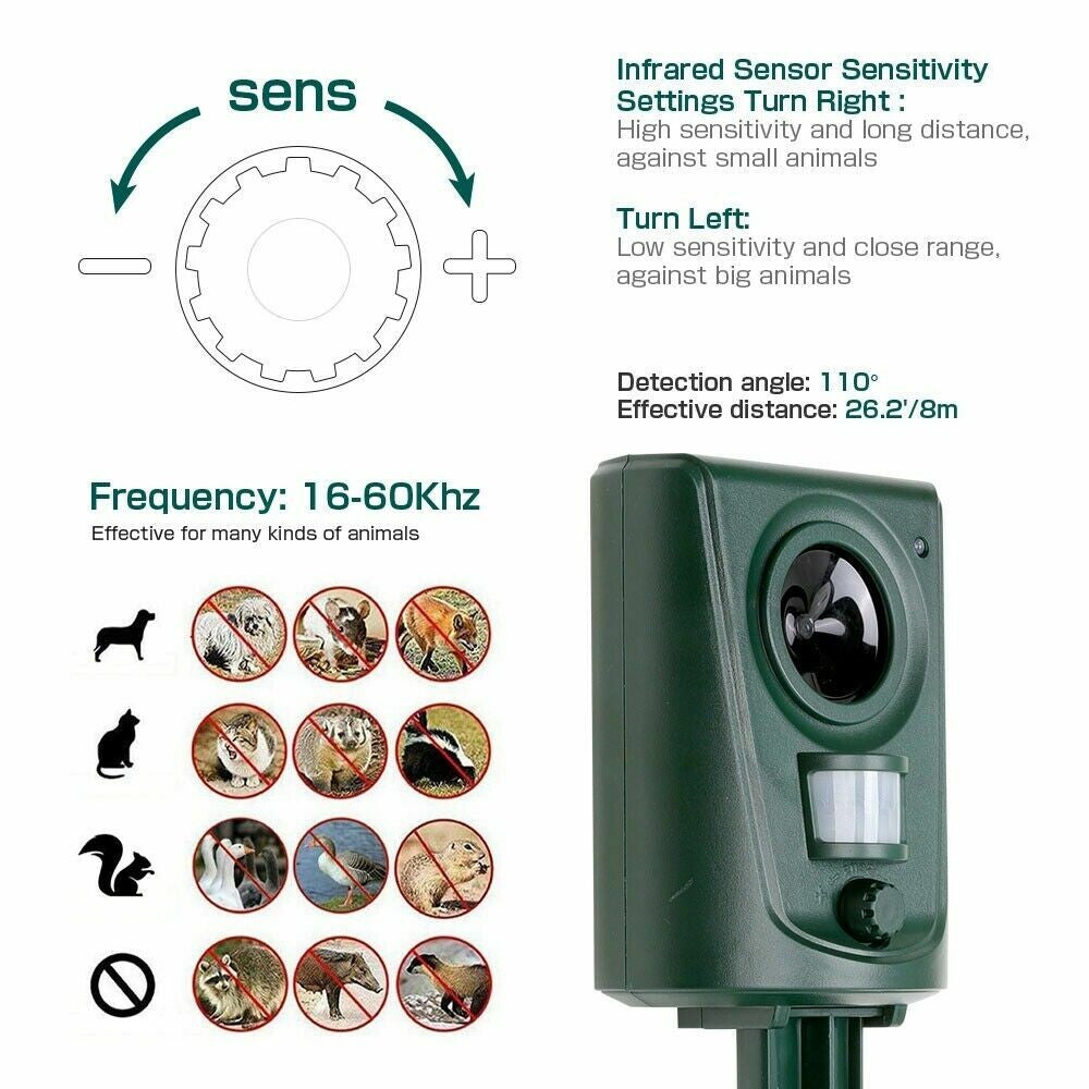 Battery Ultrasonic Garden Deterrent Repeller Animal Bird Cat Scarer Pest Dog UK