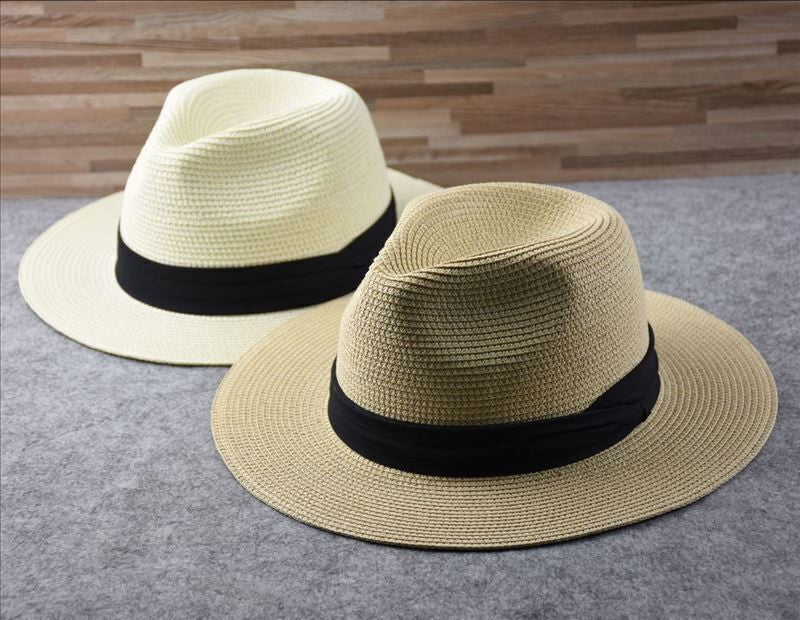Unisex Mens Women Panama Style Sun Hat Crushable Wide Brim Fedora Straw Hat Cap