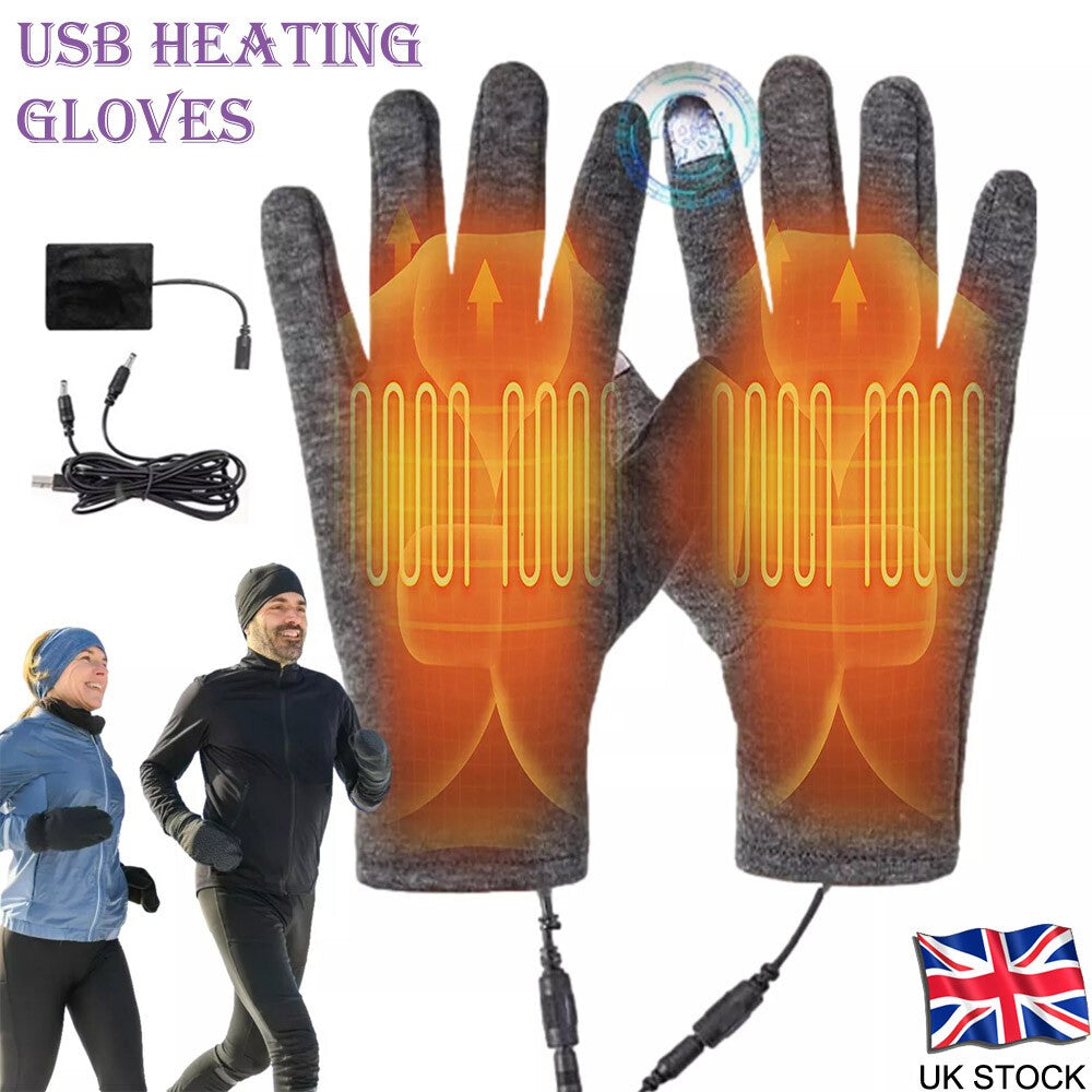 Winter Electric Heated Gloves USB Heating Hand Warm Windproof Thermal Gloves UK