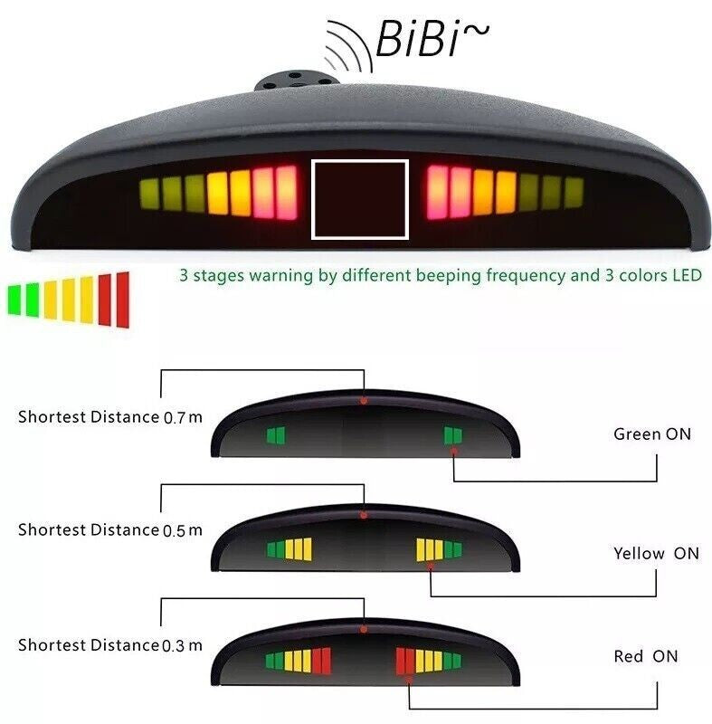 4x Black Parking Sensors Car Auto Reverse Backup Rear Radar LED Alert System Kit