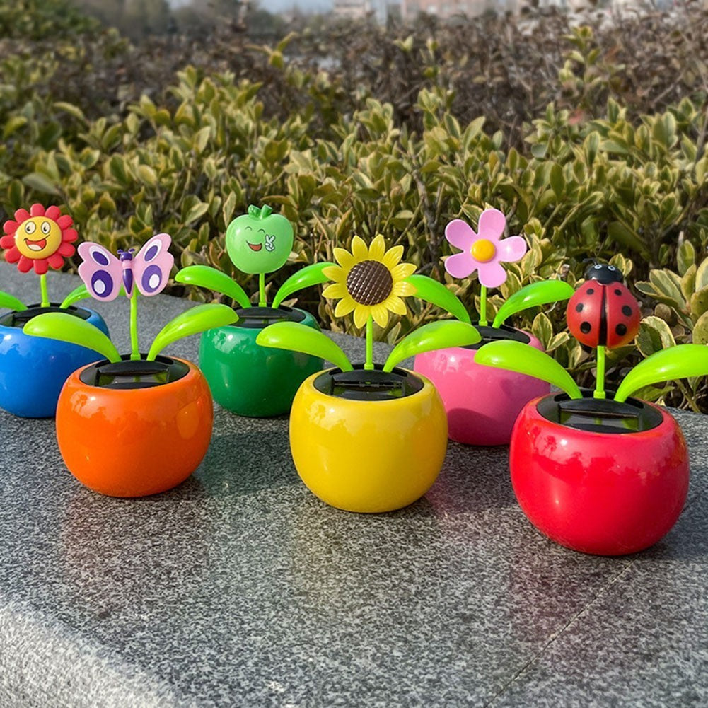 Pack of 4 Solar Powered Bubble Head Dancing Flowers for Office and Car Decor