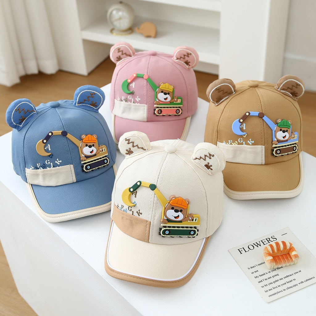 Summer 1-3-year-old Boys And Girls Sun Hats - Bear Driving An Excavator,...