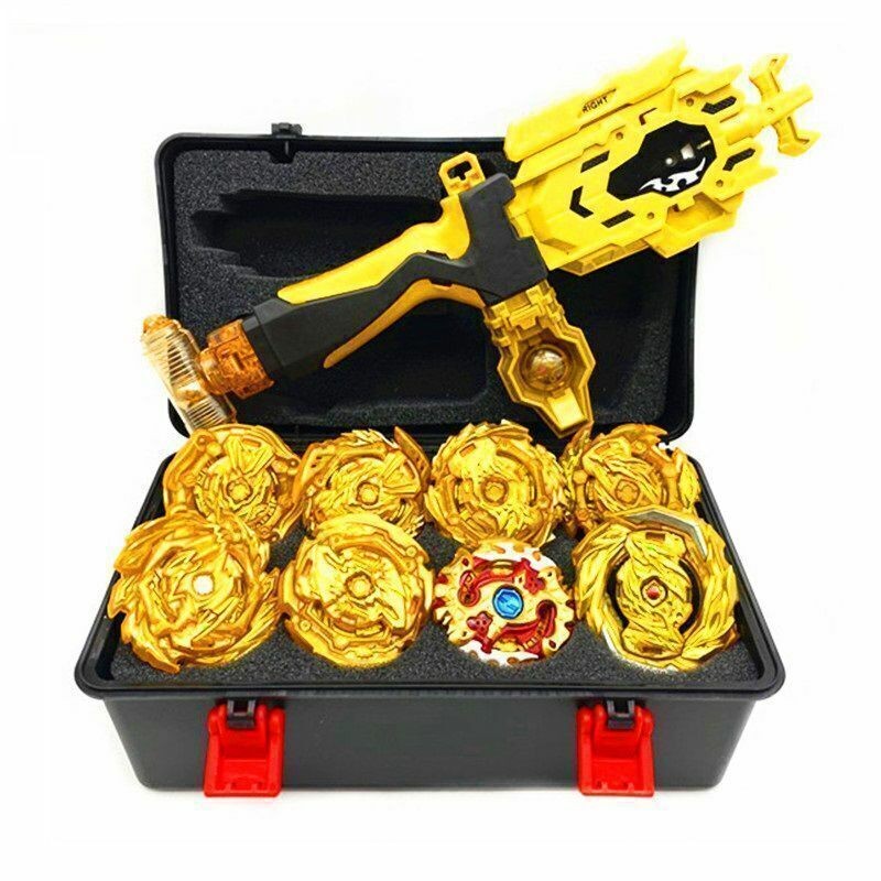 Golden 8pcs Beyblade Set Gyro Burst With Launcher Portable Storage Box
