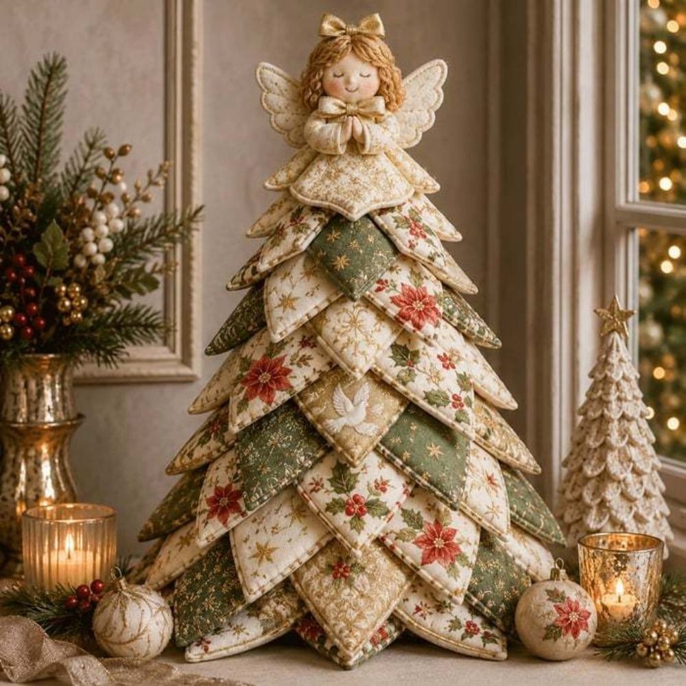 DIY Quilted Christmas Tree Kit Vintage Style Handcraft Fabric Patchwork Tree