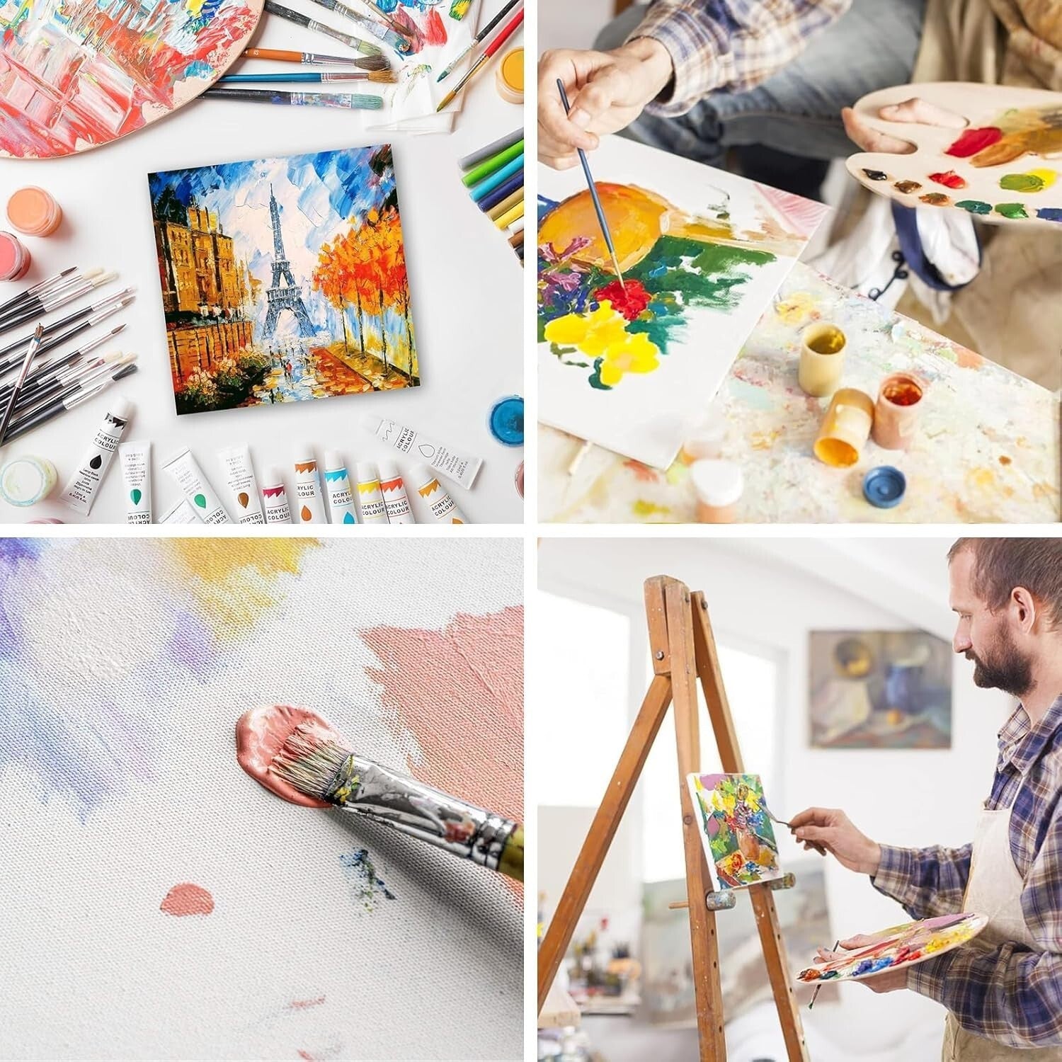 PACK OF 4 Blank Artist Canvas Art Board Plain Painting Stretched Framed 20x20CM
