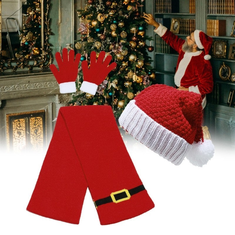 Knitted Gloves Head Wrap Scarf Soft Thicken Neck Warmer for Christmas Wear