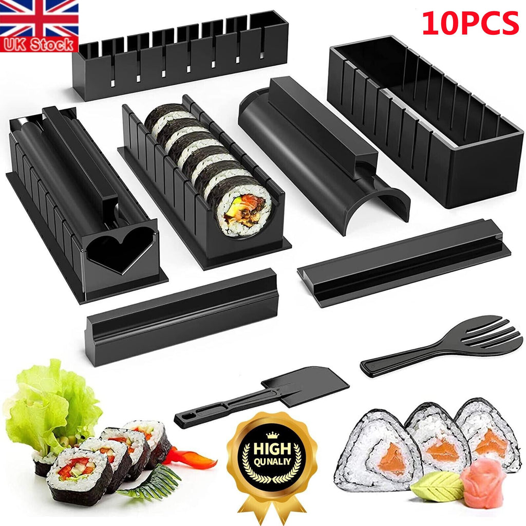 10Pcs DIY Sushi Maker Set Rice Roll Mold Kitchen Sushi Making Tool Kit Home UK