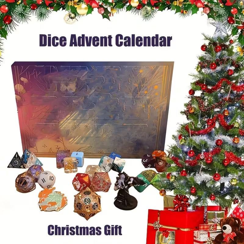24 Day Christmas Dice Countdown Calendar, Multi Sided Dice Set Tabletop Games
