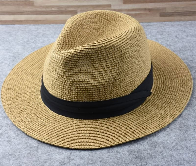 Unisex Mens Women Panama Style Sun Hat Crushable Wide Brim Fedora Straw Hat Cap