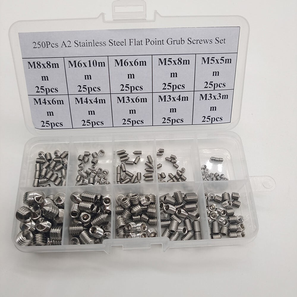 2set  A2 Cone Point Grub Screws M3 M4 M5 M6 M8 Hex Socket Set Screw Box Set