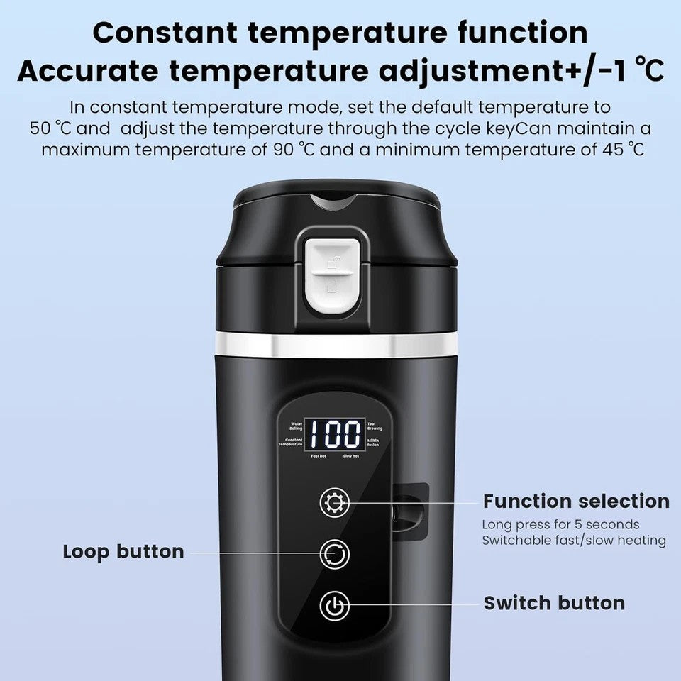 12V/24V Electric Kettle Car Heating Cup 500ml Thermos With Smart Touch Screen .
