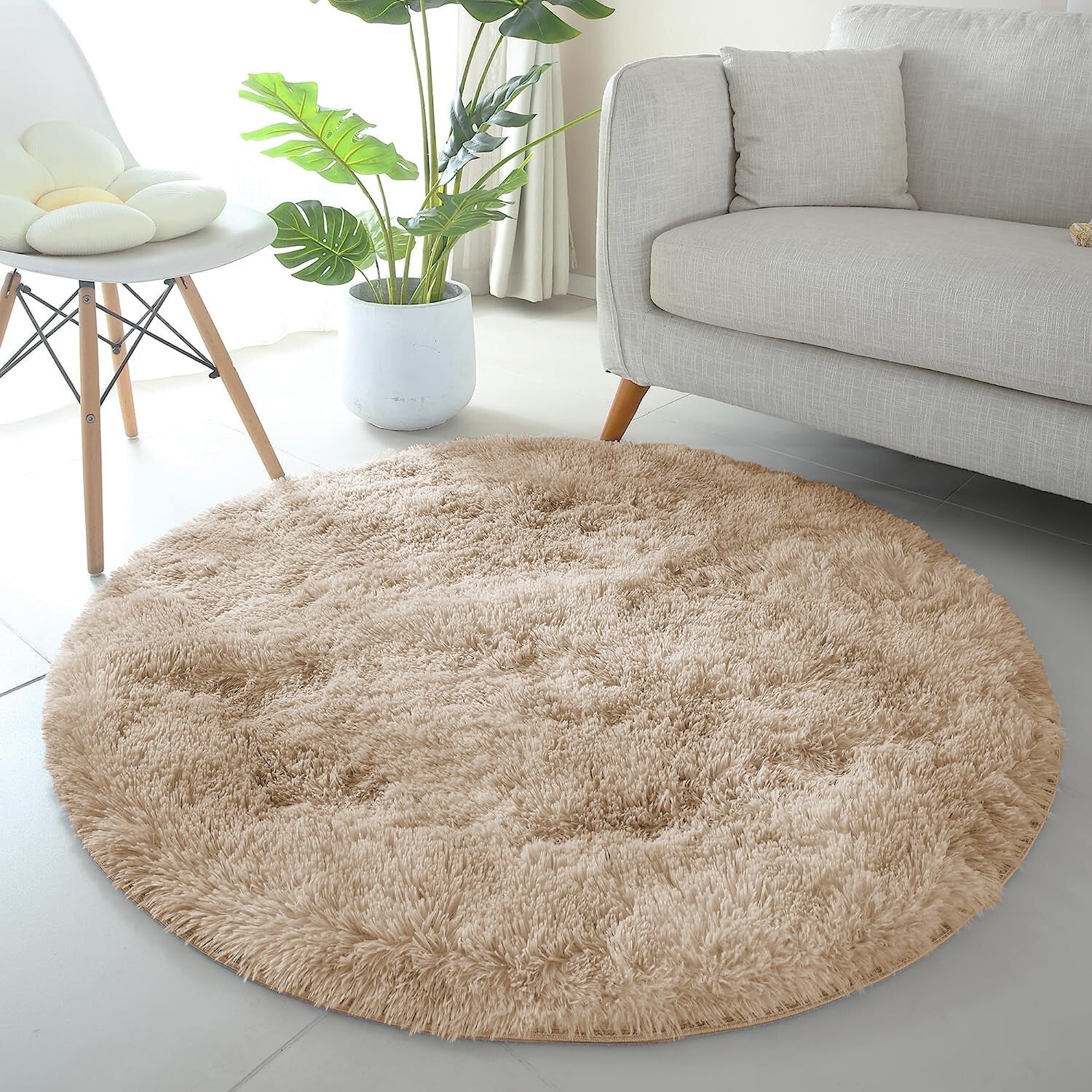 Circle Round Shaggy Rug Living Room Bedroom Carpet Fluffy Rugs Anti Slip Mats