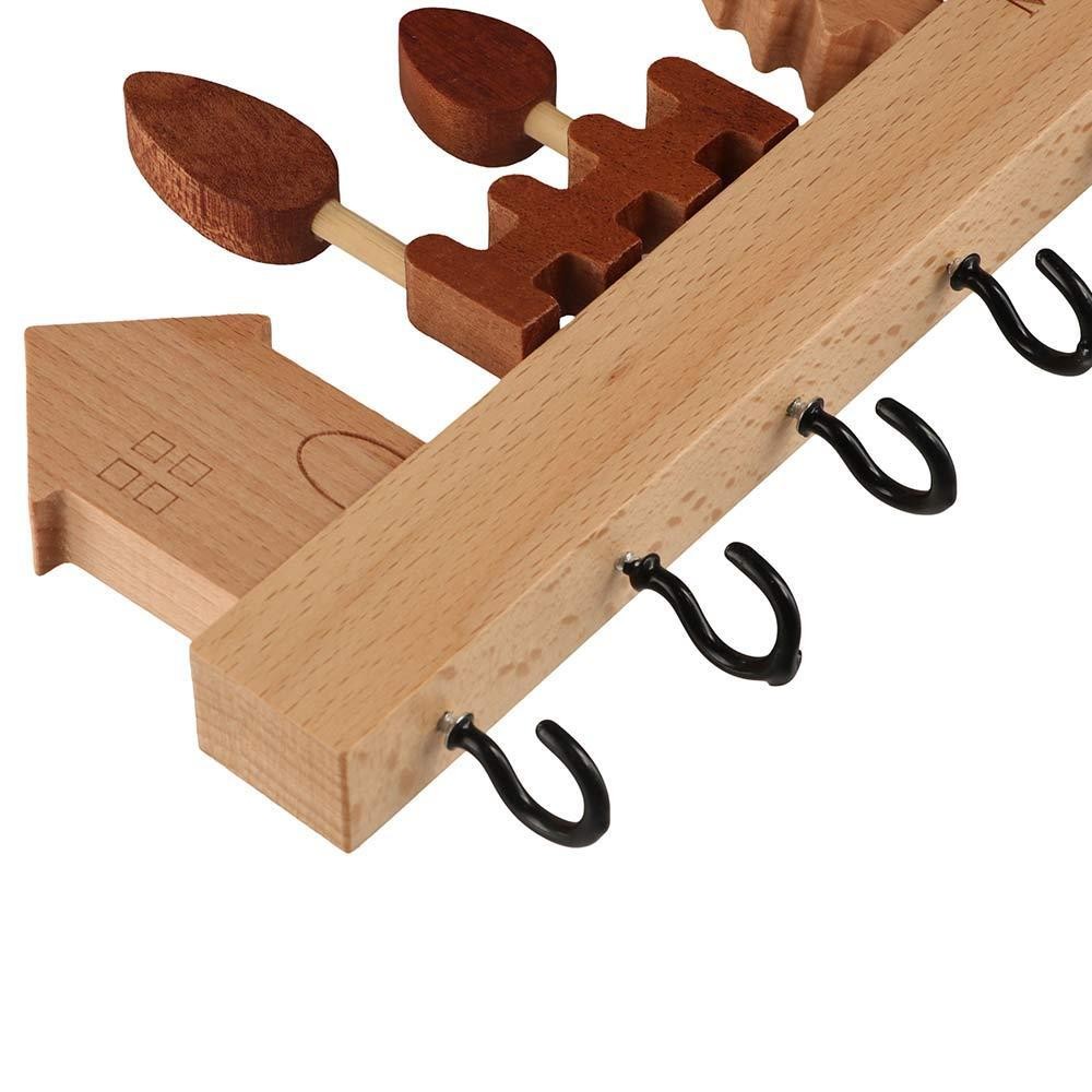 Wooden Key Holder Storage 6 Hooks Wall Mounted Metal Coat Rack Hanger Chic Style