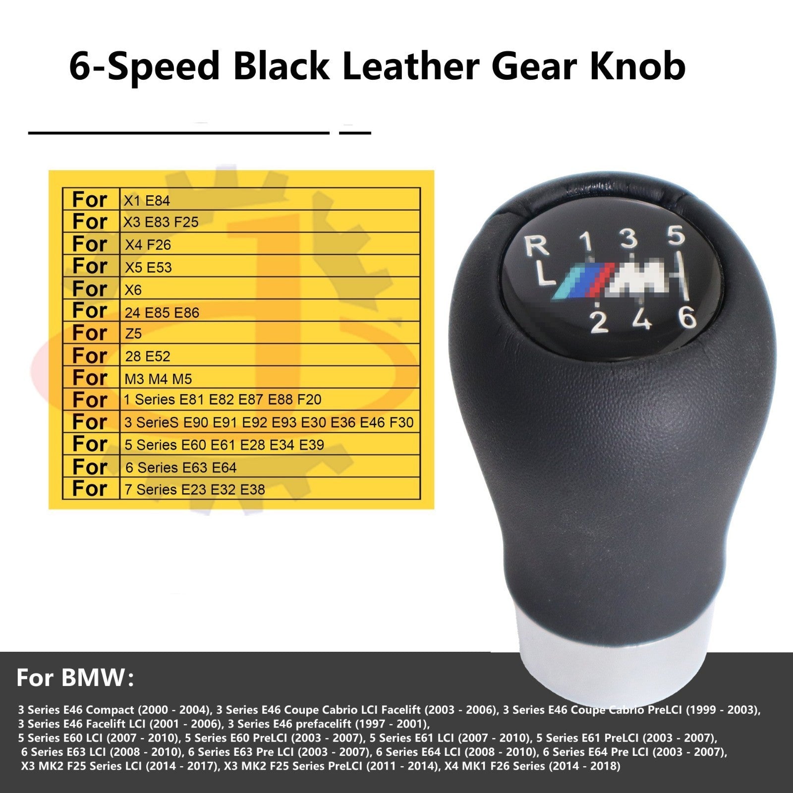 For BMW 3 5 6 7 SERIES E46 E60 E61 E90 M Sport 6-Speed Leather  Shift Gear Knob