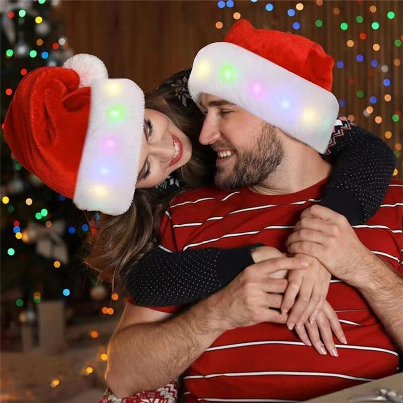 Christmas Hat Xmas Hat Headwear Props LED Santa Hat Light up Santa Hat