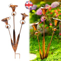 Flamed Copper Three Calla Lilies Garden Stake with Bells, Rain Catcher Flower UK