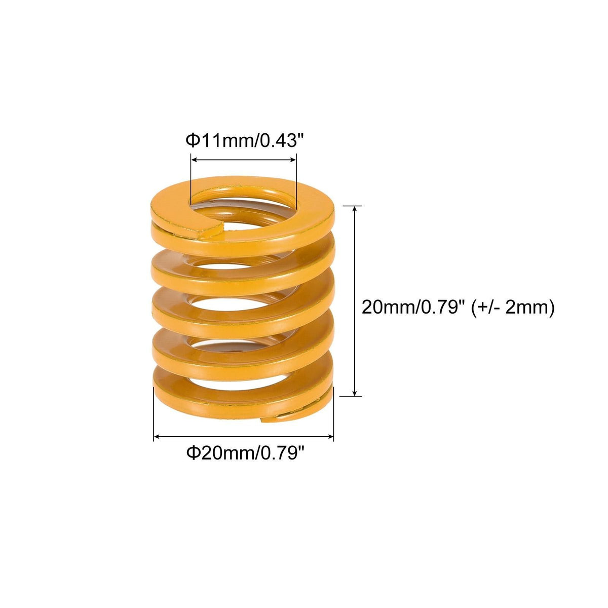 Die Spring, 20mm OD 20mm Long 10pcs Stamping Light Load Compression Yellow