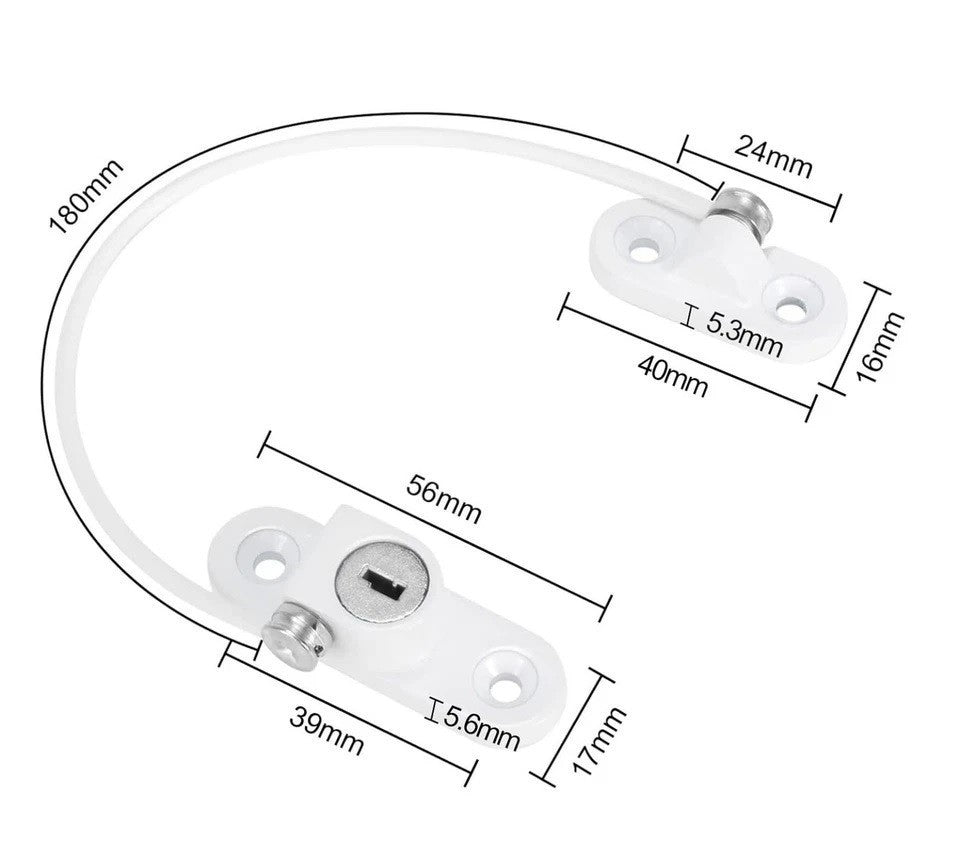 4X Window Door Cable Restrictor Lock Child Baby Safety White Security Lock UK