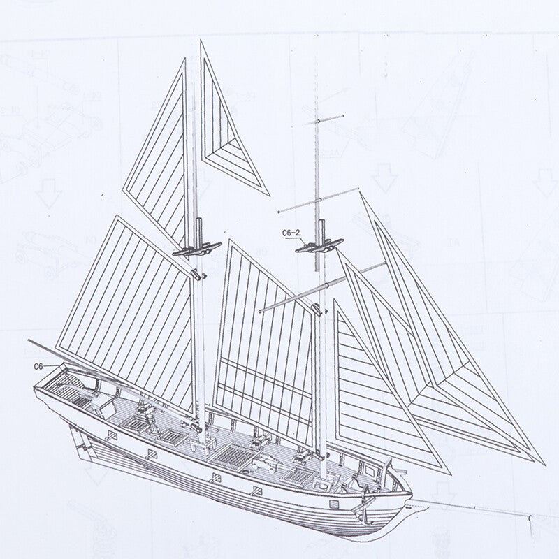 1:100 Halcon Wooden Sailing Boat Model DIY Kit Ship Assembly Decoration