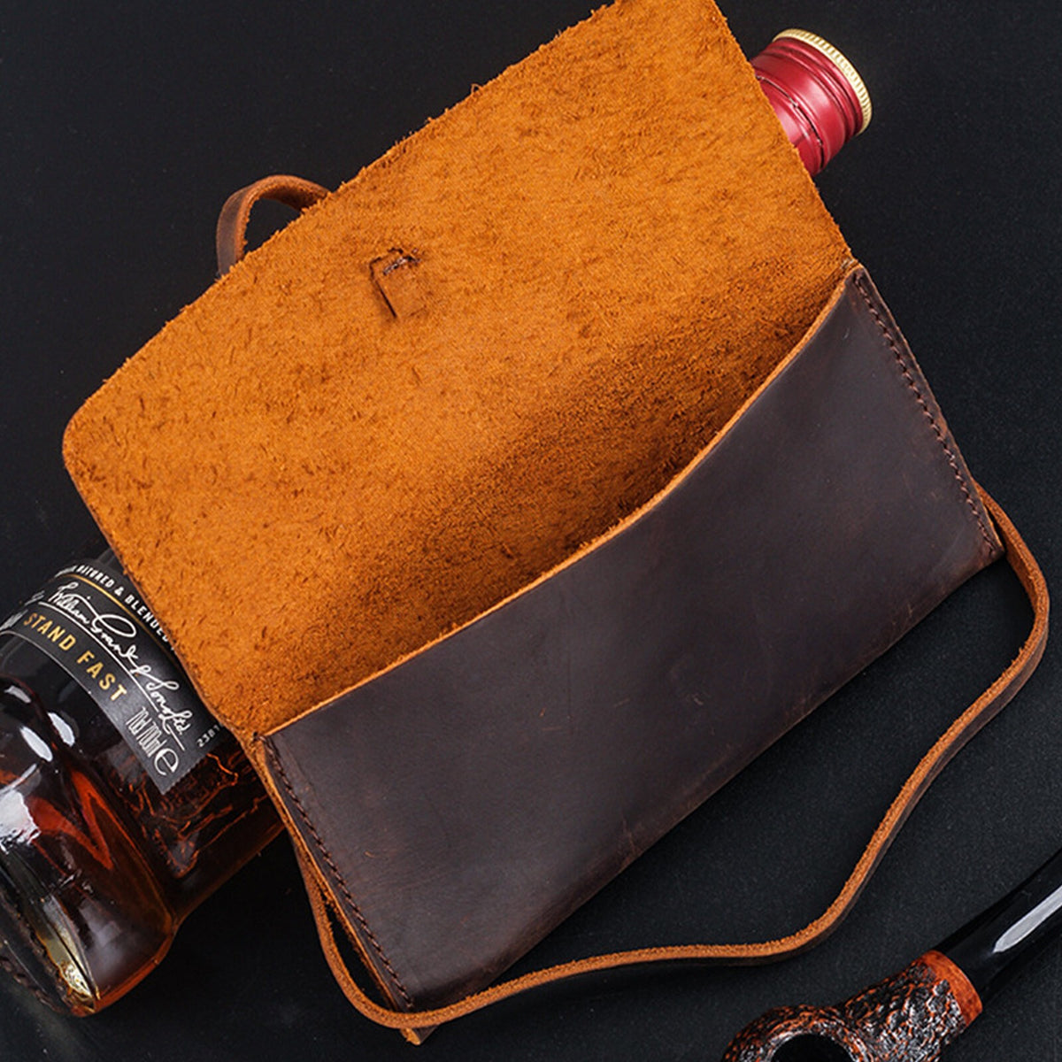 Crazy Horse Leather Folding Pipe Bags Tobacco Roll Pipe Accessories Pouch Cases