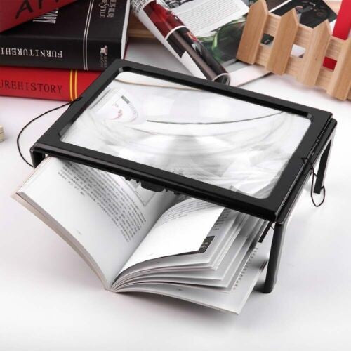 A4 Size Reading Magnifying Glass With LED Light And Stand PVC Desktop Magnifier