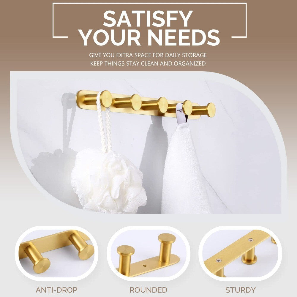 SUS304 Stainless Steel Brushed Gold Towel Rack Hook Bathroom Robe Storage Holder