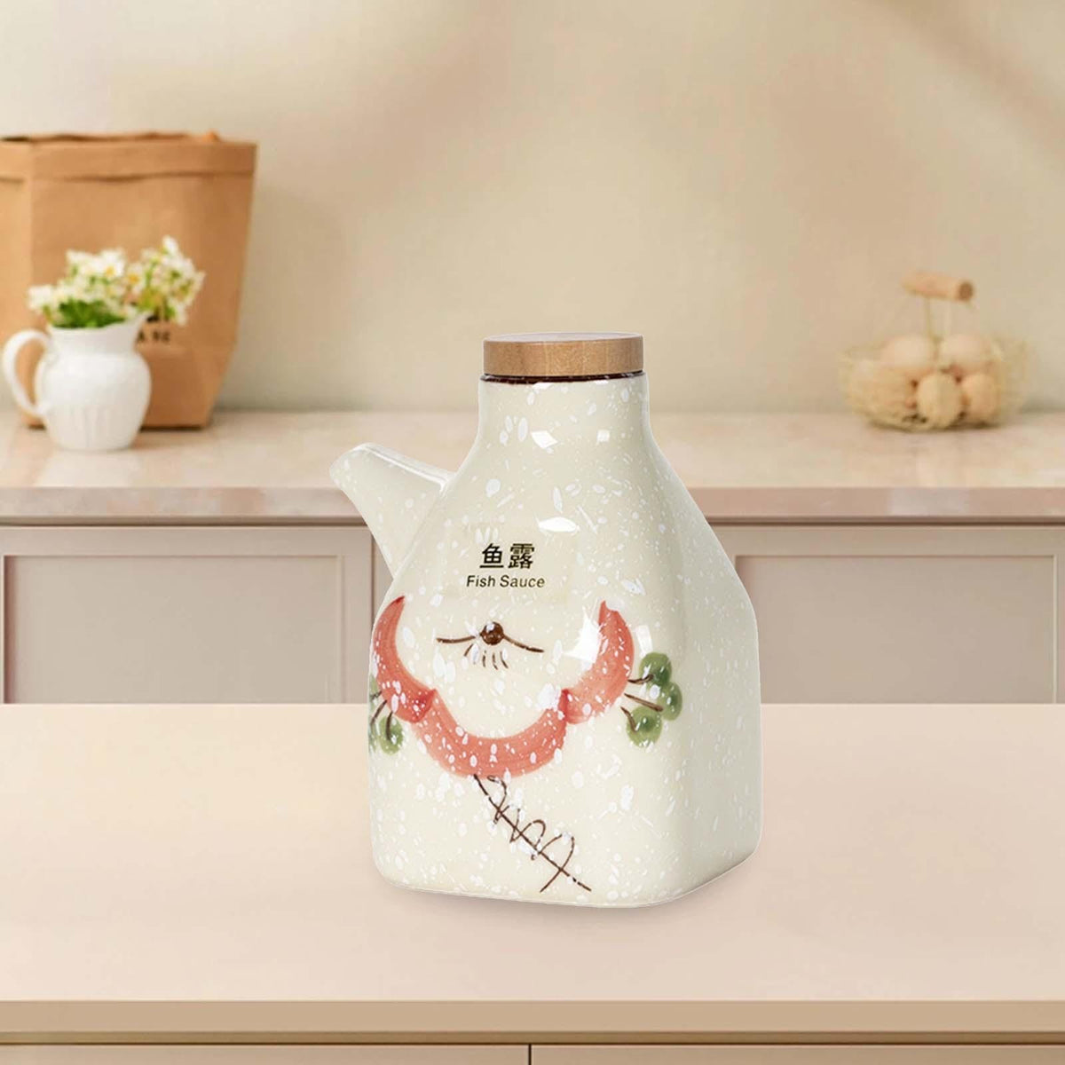 Large Oil Bottle Ceramic for Cooking and Barbecue Pourer Soy Sauce Dispenser