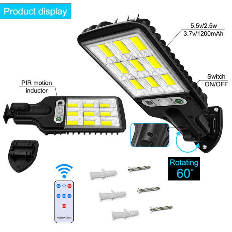 4PCS 6000W LED Solar PIR Motion Sensor Wall Light Security Garden Lamp W/Remote