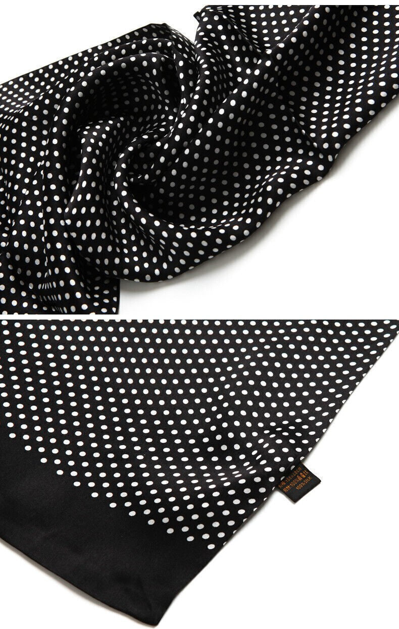 Mens 100 Silk Scarf Vintage Polka Dot Double Layer Long Neckerchief Black & Blue