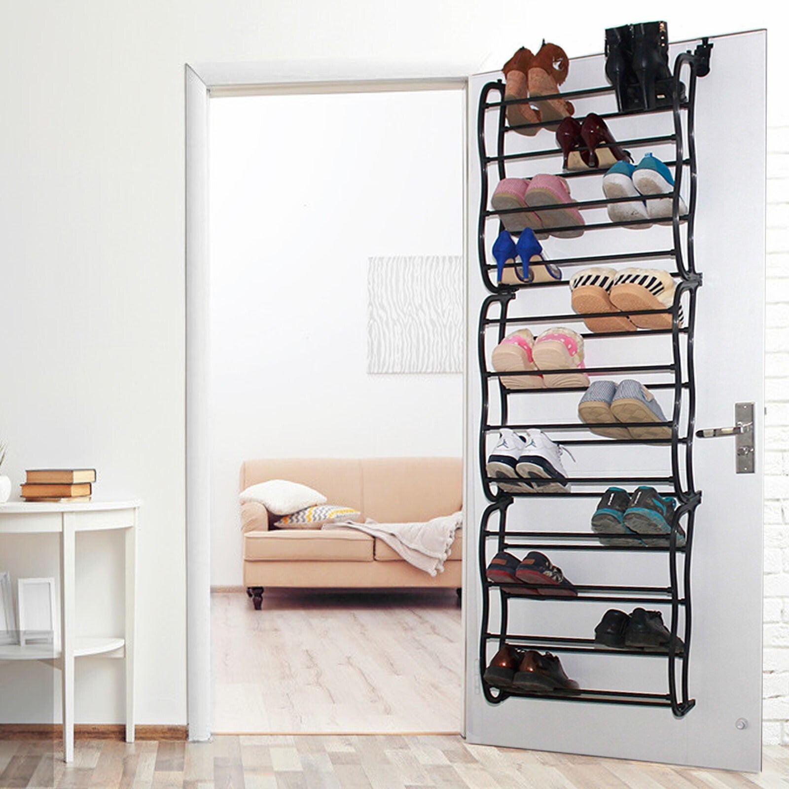 Over The Door Shoe Storage Organiser 36 Pair Hanging Hook Shelf Rack