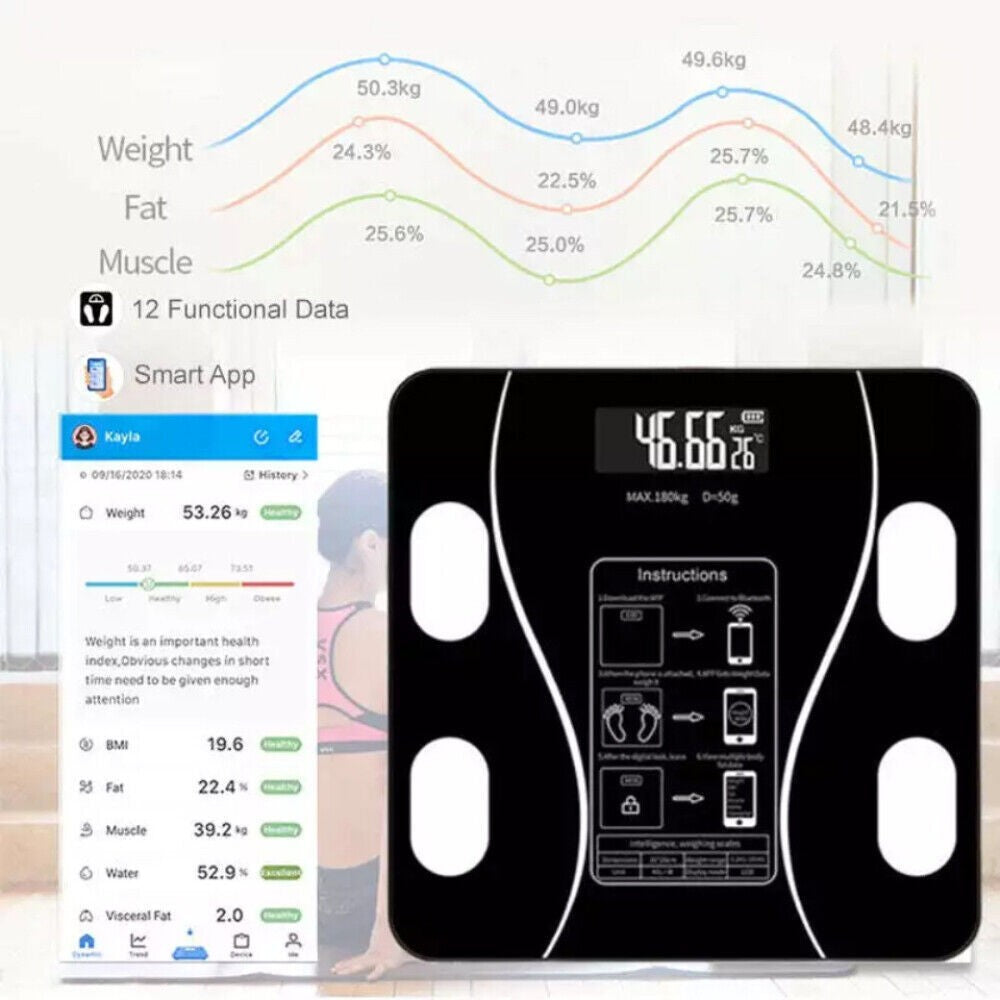 Bathroom Scales for Body Weight Digital Smart Bluetooth 180KG Weighing Scale BMI