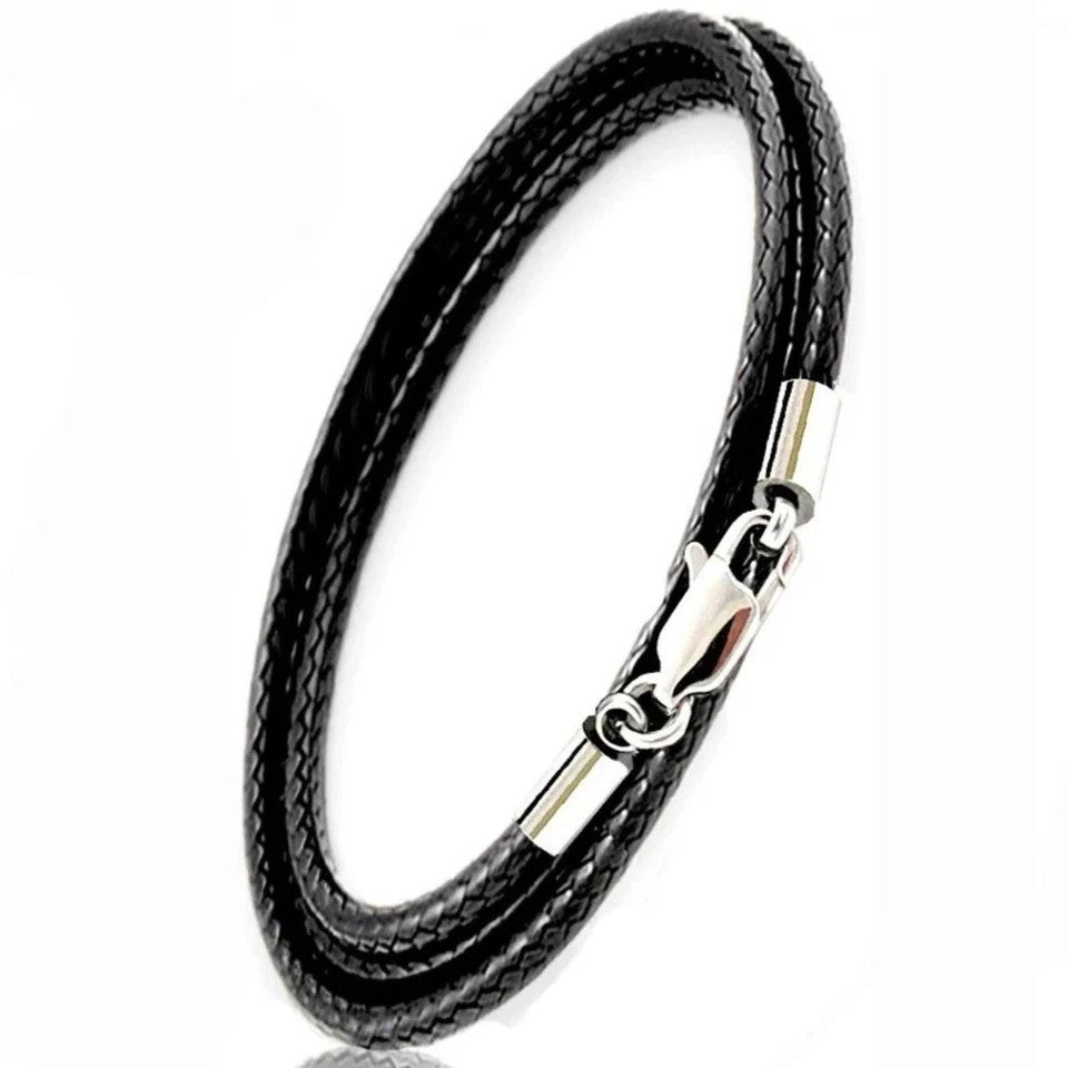 BLACK COFFEE BROWN BRAIDED PU WAX LEATHER CORD NECKLACE STAINLESS STEEL CLASP