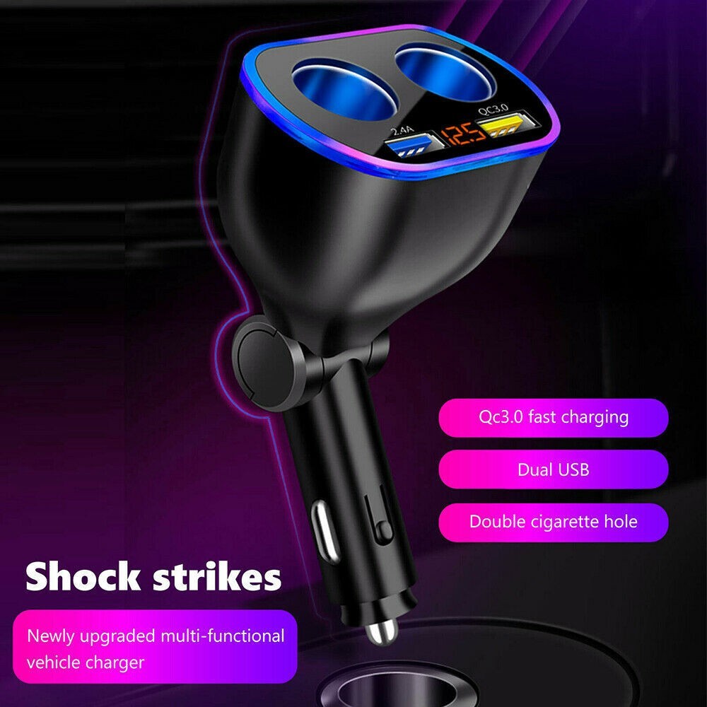 2X 2 Way Car Cigarette Lighter Socket Splitter Dual USB Charger Adapter DC 12V