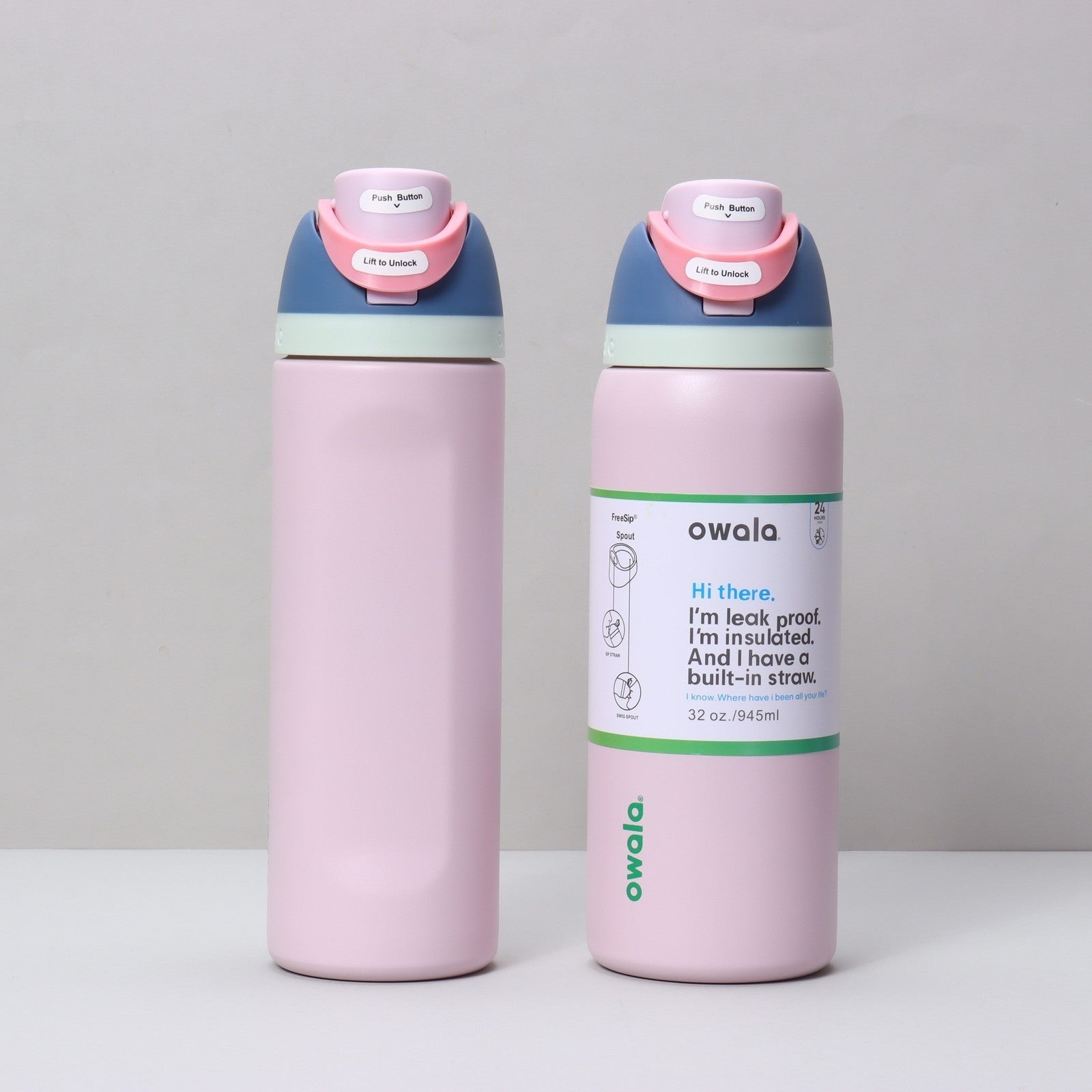 Owala Freesip Water Bottle Stainless Steel 24oz 32oz Multicolor Blue Bow Bottle