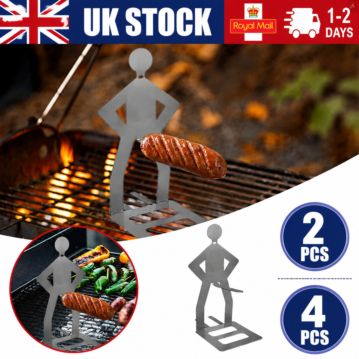 BBQ Accessories Novelty Men Shaped Stainless Steel Hot Dog Sausage Holder Rack