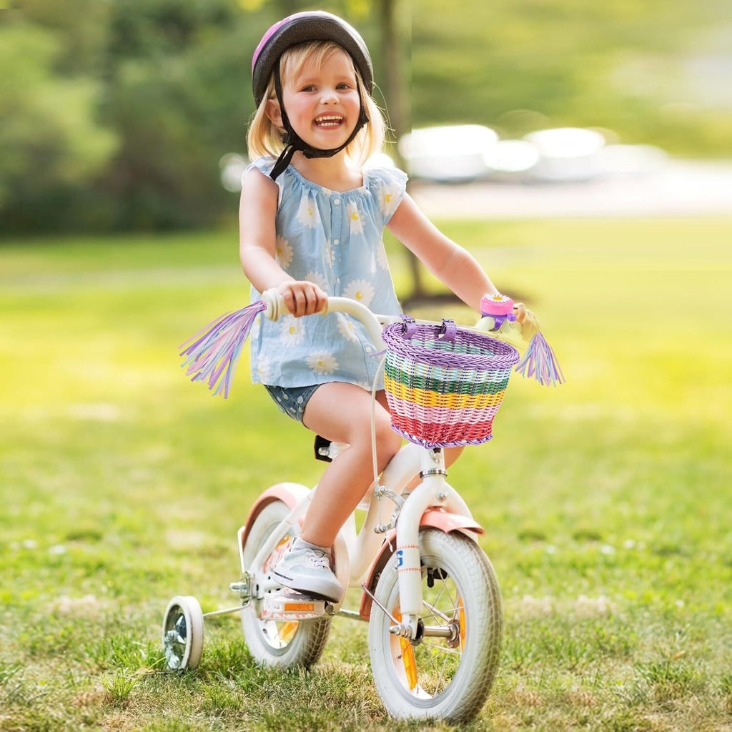 Wicker Kids Bike Basket Handwoven Bicycle Basket Comes with Leather Straps