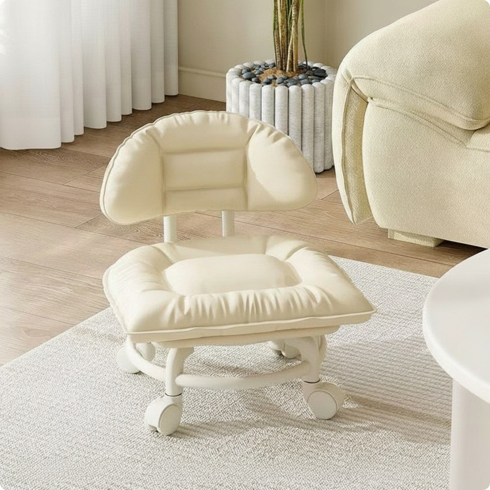 Rolling Stool with Backrest Low-Height Mobile Chair with Cushion Comfortable