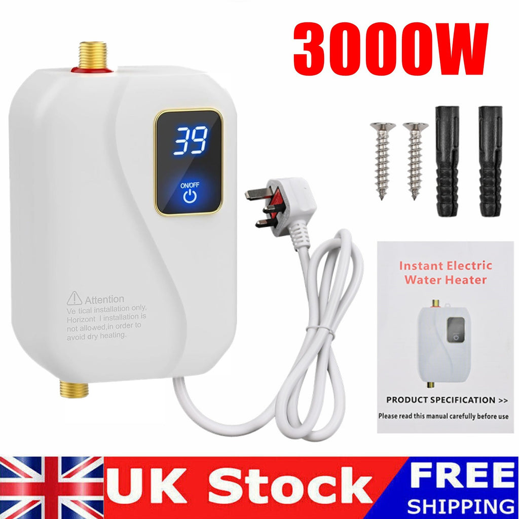 3KW Hot Water Heater Instant Electric Tankless Under Sink Tap Kitchen Bathroom