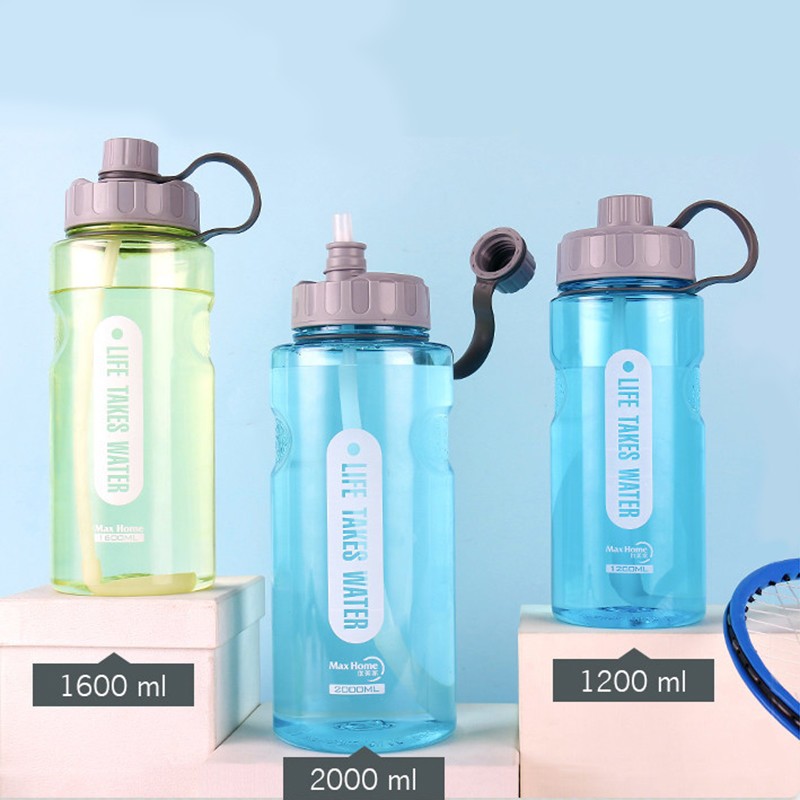 1.2L-2L Portable Large Water Drinks Bottle w/ Straw Sports Cycling Hiking Gym