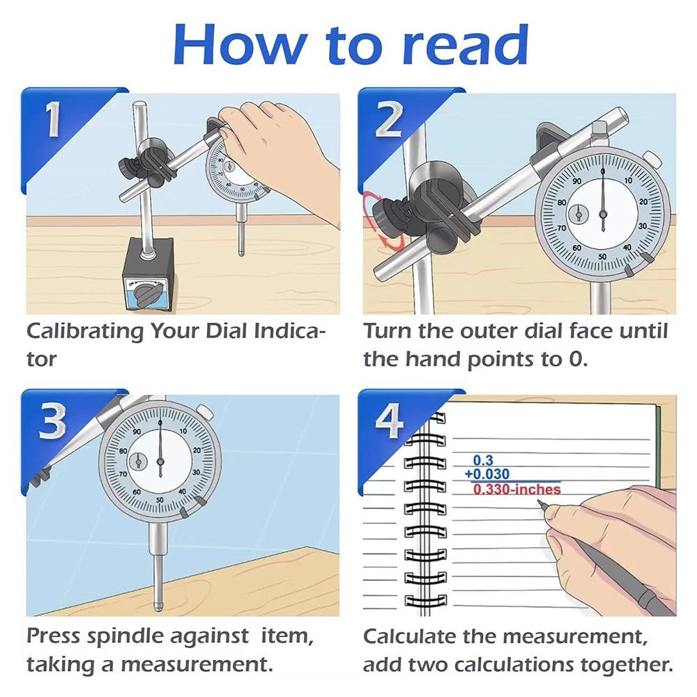Dial Indicator Test DTI Gauge 0-10mm With Magnetic Base Stand Clock Gauge TDC