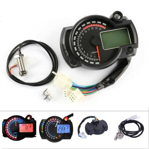 Motorcycle LCD Digital Speedometer Tachometer Gauge Motorbike Odometer UK STOCK